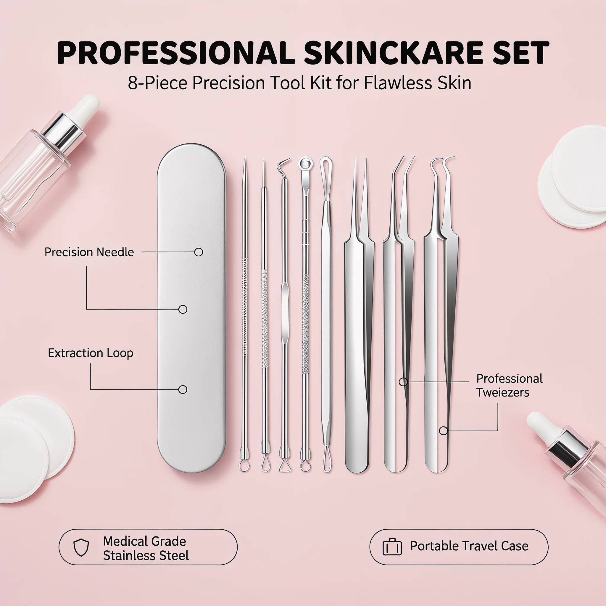 8종 전문 여드름 바늘 및 핀셋 세트 - 스테인리스 스 - Luxury Skincare Acne 리뷰 및 가격